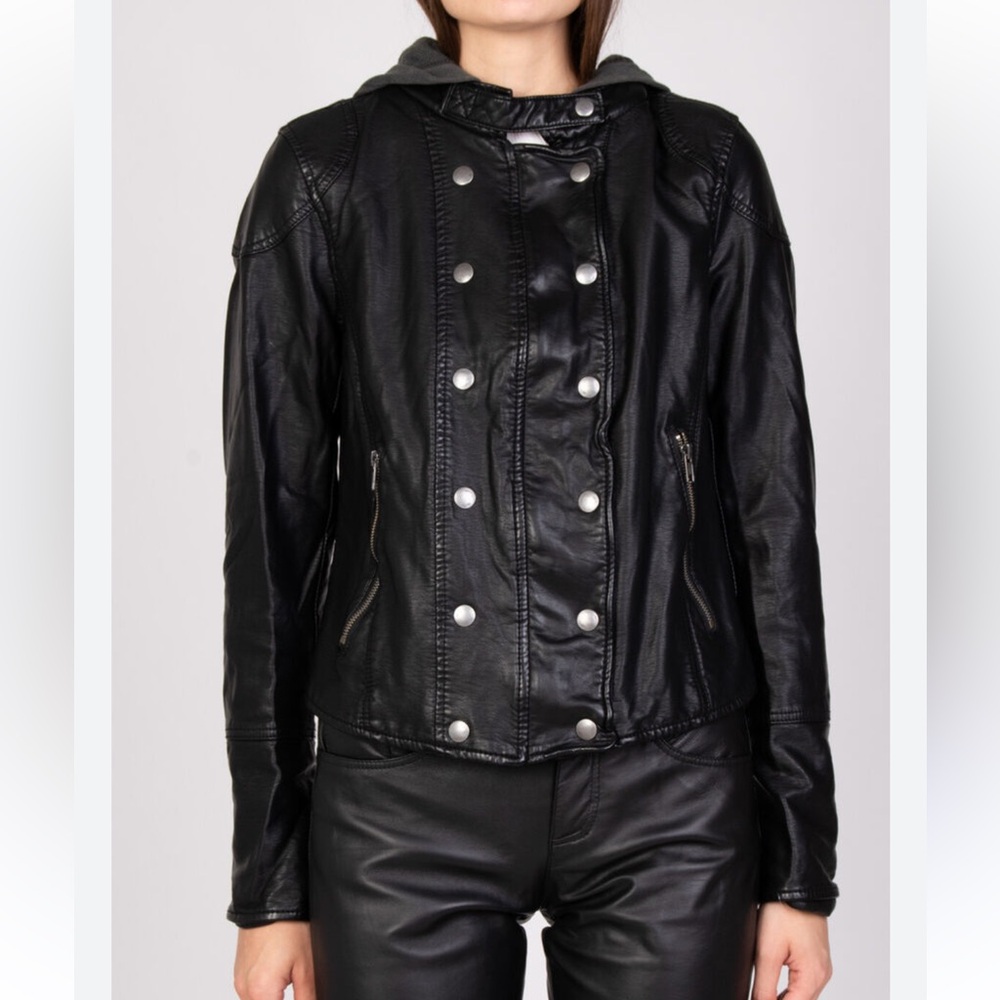 Free People vegan leather jacket with removable hood. Size S